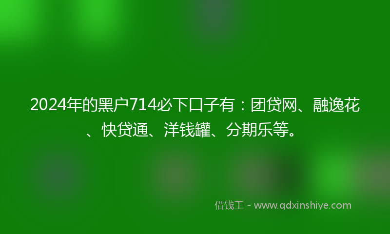 2024年的黑户714必下口子有：团贷网、融逸花、快贷通、洋钱罐、分期乐等。