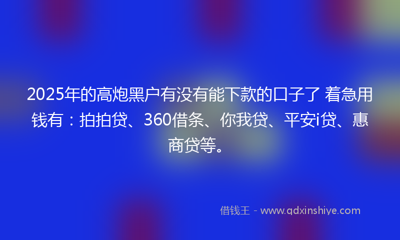 2025年的高炮黑户有没有能下款的口子了 着急用钱有：拍拍贷、360借条、你我贷、平安i贷、惠商贷等。