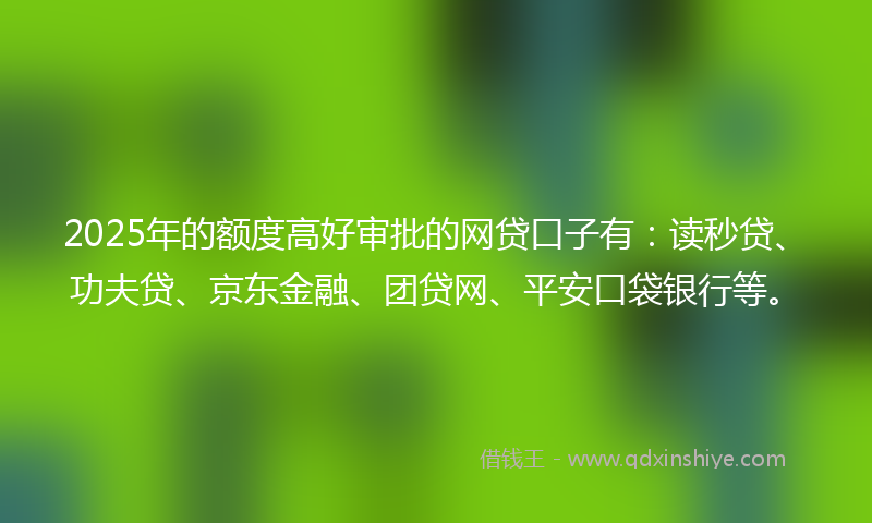2025年的额度高好审批的网贷口子有：读秒贷、功夫贷、京东金融、团贷网、平安口袋银行等。