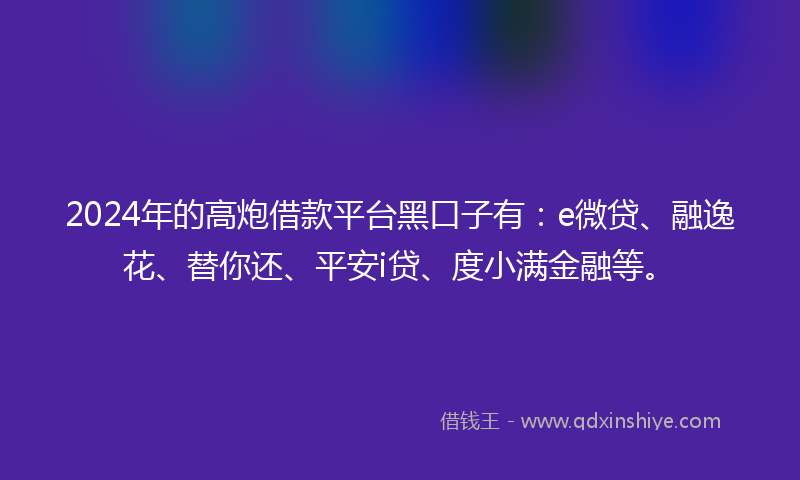 2024年的高炮借款平台黑口子有：e微贷、融逸花、替你还、平安i贷、度小满金融等。
