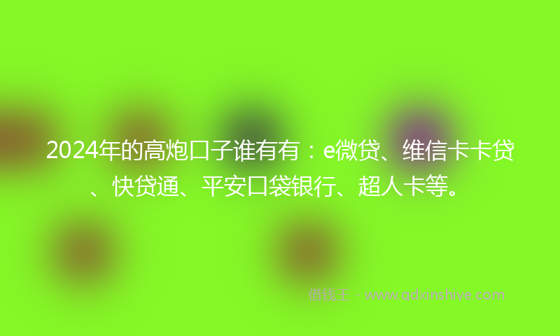 2024年的高炮口子谁有有：e微贷、维信卡卡贷、快贷通、平安口袋银行、超人卡等。
