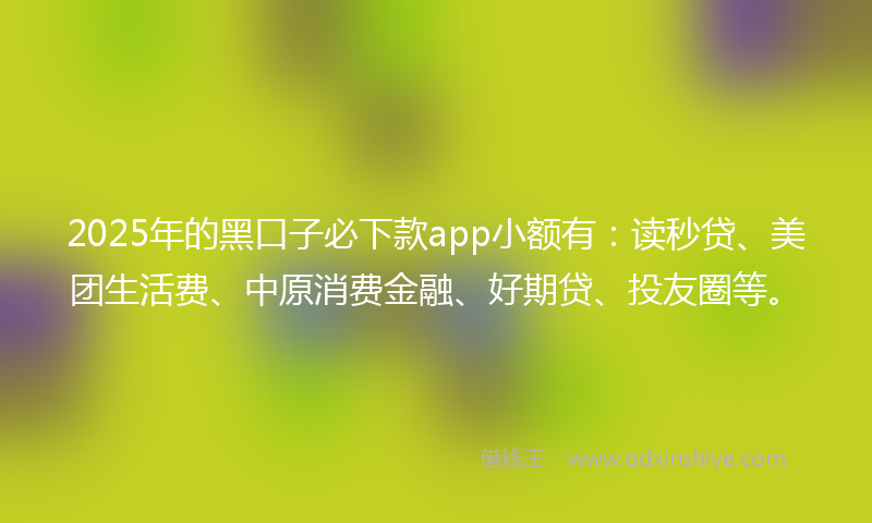 2025年的黑口子必下款app小额有：读秒贷、美团生活费、中原消费金融、好期贷、投友圈等。