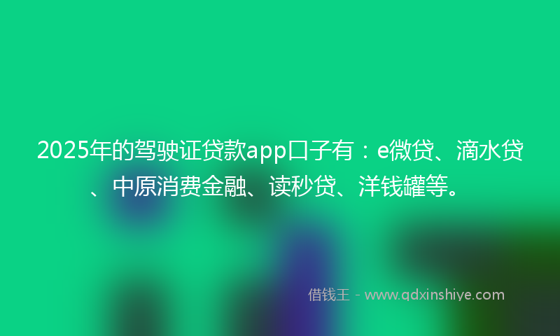 2025年的驾驶证贷款app口子有：e微贷、滴水贷、中原消费金融、读秒贷、洋钱罐等。