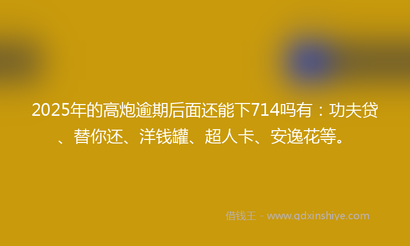 2025年的高炮逾期后面还能下714吗有：功夫贷、替你还、洋钱罐、超人卡、安逸花等。