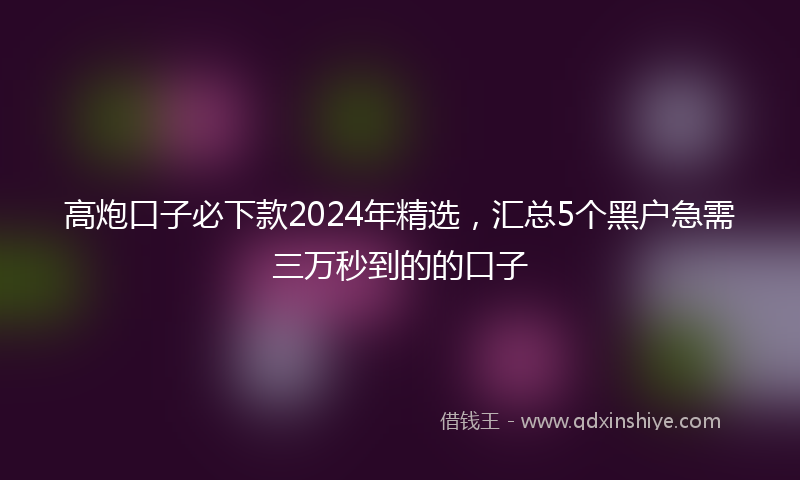 高炮口子必下款2024年精选，汇总5个黑户急需三万秒到的的口子