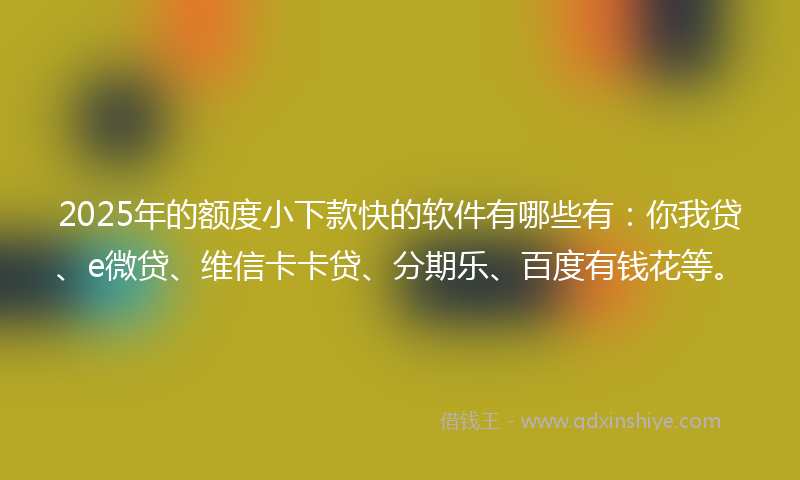 2025年的额度小下款快的软件有哪些有：你我贷、e微贷、维信卡卡贷、分期乐、百度有钱花等。