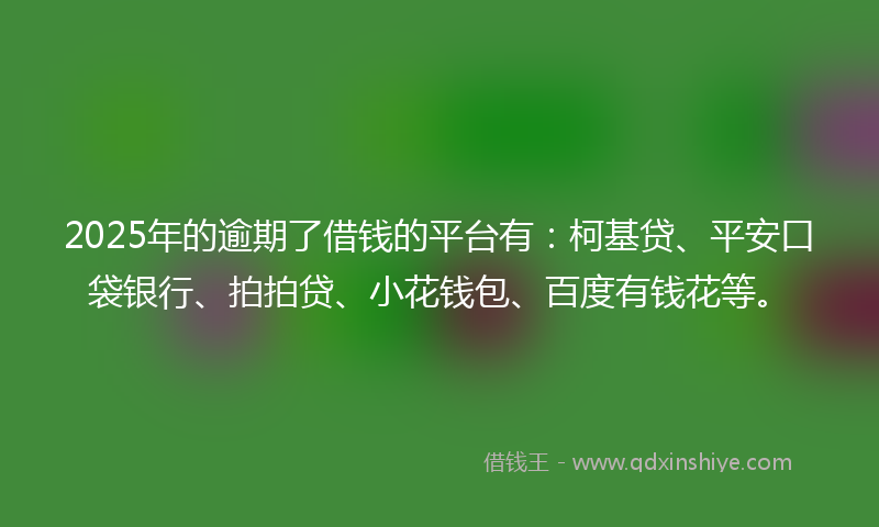 2025年的逾期了借钱的平台有：柯基贷、平安口袋银行、拍拍贷、小花钱包、百度有钱花等。