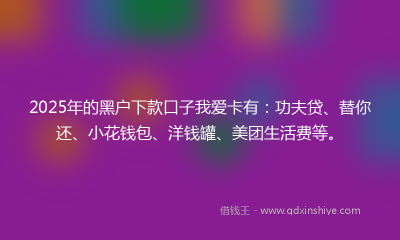 2025年的黑户下款口子我爱卡有：功夫贷、替你还、小花钱包、洋钱罐、美团生活费等。