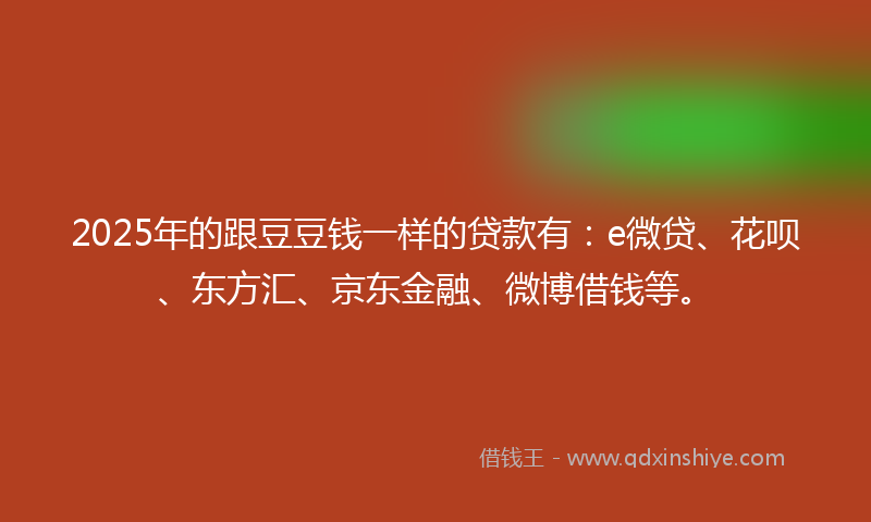 2025年的跟豆豆钱一样的贷款有：e微贷、花呗、东方汇、京东金融、微博借钱等。