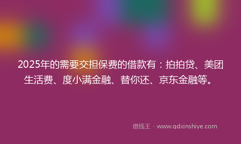 2025年的需要交担保费的借款有：拍拍贷、美团生活费、度小满金融、替你还、京东金融等。
