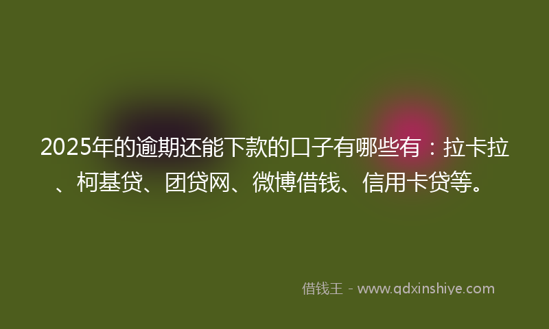 2025年的逾期还能下款的口子有哪些有：拉卡拉、柯基贷、团贷网、微博借钱、信用卡贷等。