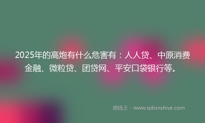 2025年的高炮有什么危害有：人人贷、中原消费金融、微粒贷、团贷网、平安口袋银行等。