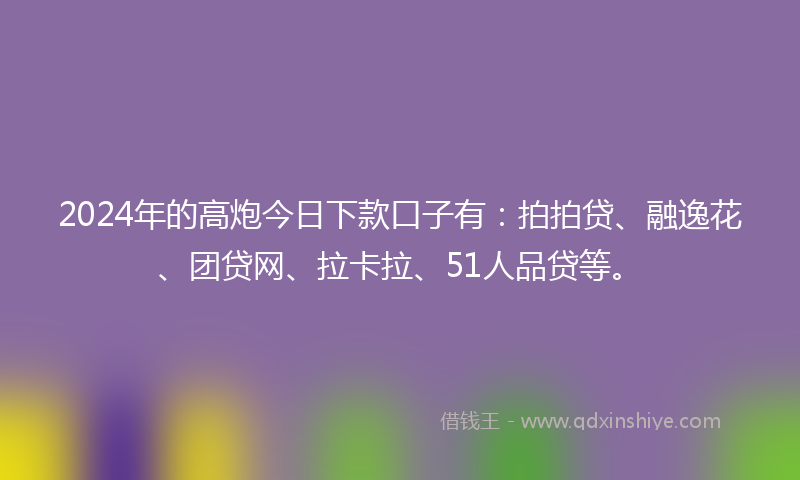 2024年的高炮今日下款口子有：拍拍贷、融逸花、团贷网、拉卡拉、51人品贷等。