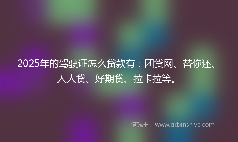 2025年的驾驶证怎么贷款有：团贷网、替你还、人人贷、好期贷、拉卡拉等。