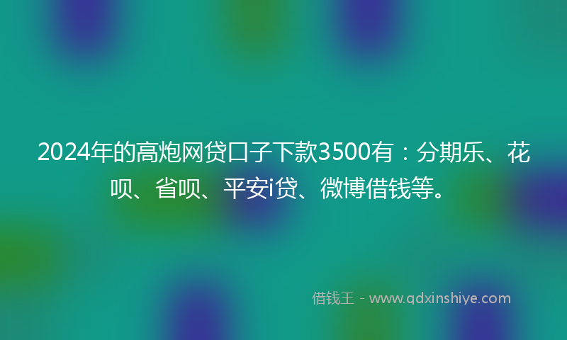 2024年的高炮网贷口子下款3500有：分期乐、花呗、省呗、平安i贷、微博借钱等。