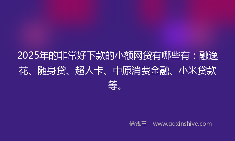 2025年的非常好下款的小额网贷有哪些有：融逸花、随身贷、超人卡、中原消费金融、小米贷款等。