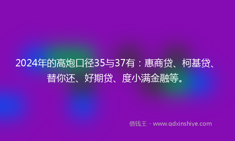 2024年的高炮口径35与37有：惠商贷、柯基贷、替你还、好期贷、度小满金融等。