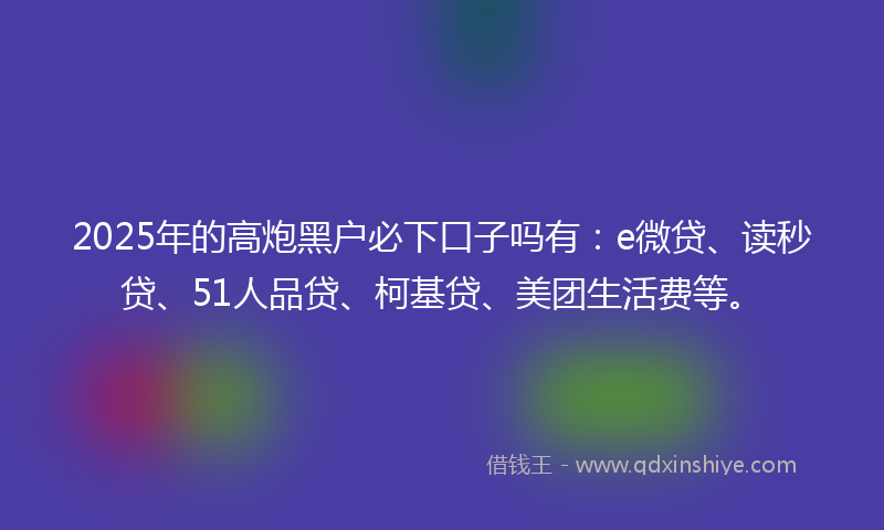 2025年的高炮黑户必下口子吗有：e微贷、读秒贷、51人品贷、柯基贷、美团生活费等。