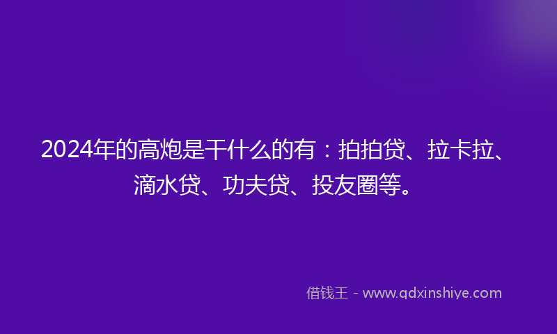 2024年的高炮是干什么的有：拍拍贷、拉卡拉、滴水贷、功夫贷、投友圈等。