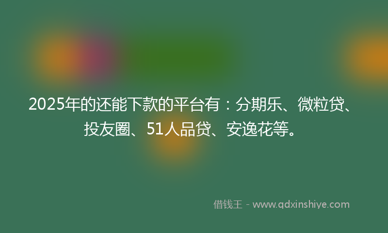 2025年的还能下款的平台有：分期乐、微粒贷、投友圈、51人品贷、安逸花等。