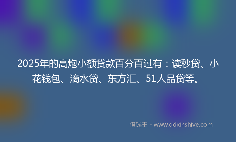 2025年的高炮小额贷款百分百过有：读秒贷、小花钱包、滴水贷、东方汇、51人品贷等。