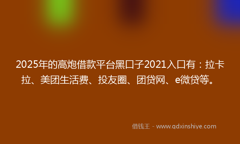 2025年的高炮借款平台黑口子2021入口有：拉卡拉、美团生活费、投友圈、团贷网、e微贷等。