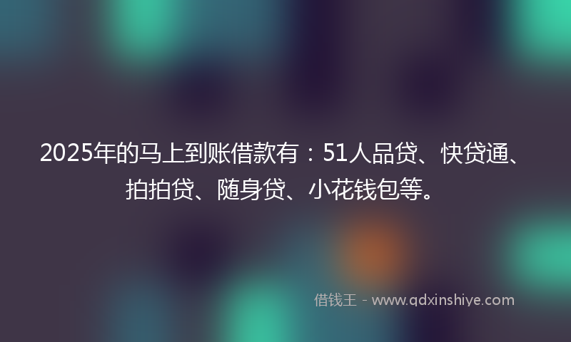 2025年的马上到账借款有：51人品贷、快贷通、拍拍贷、随身贷、小花钱包等。