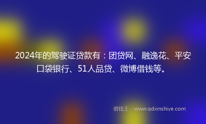 2024年的驾驶证贷款有：团贷网、融逸花、平安口袋银行、51人品贷、微博借钱等。