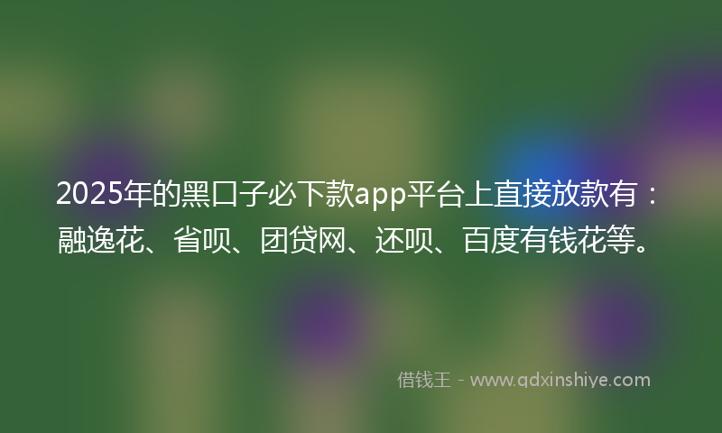 2025年的黑口子必下款app平台上直接放款有：融逸花、省呗、团贷网、还呗、百度有钱花等。