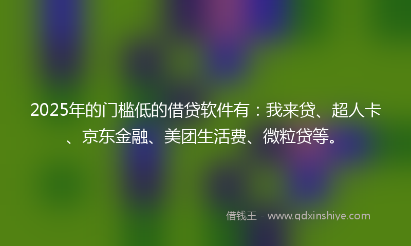 2025年的门槛低的借贷软件有：我来贷、超人卡、京东金融、美团生活费、微粒贷等。