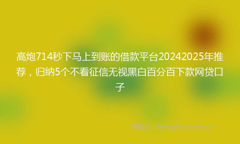 高炮714秒下马上到账的借款平台20242025年推荐，归纳5个不看征信无视黑白百分百下款网贷口子