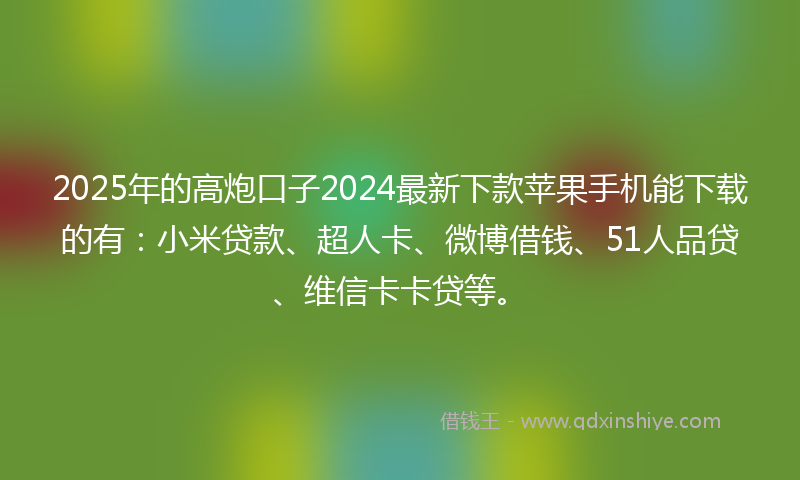 2025年的高炮口子2024最新下款苹果手机能下载的有：小米贷款、超人卡、微博借钱、51人品贷、维信卡卡贷等。