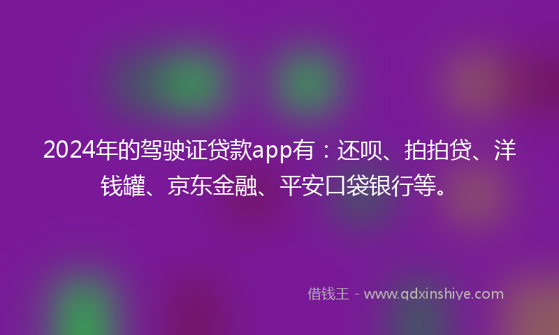 2024年的驾驶证贷款app有：还呗、拍拍贷、洋钱罐、京东金融、平安口袋银行等。