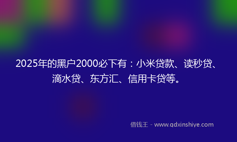 2025年的黑户2000必下有：小米贷款、读秒贷、滴水贷、东方汇、信用卡贷等。