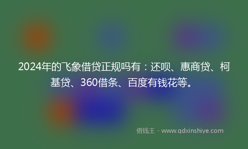 2024年的飞象借贷正规吗有：还呗、惠商贷、柯基贷、360借条、百度有钱花等。