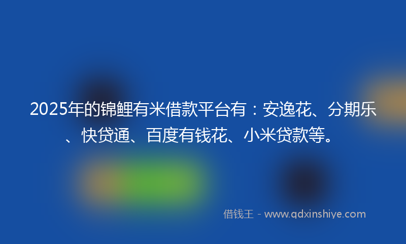 2025年的锦鲤有米借款平台有：安逸花、分期乐、快贷通、百度有钱花、小米贷款等。