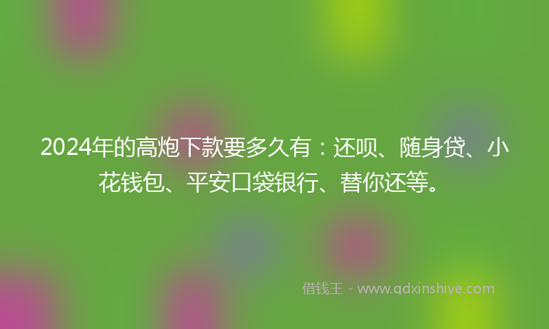 2024年的高炮下款要多久有：还呗、随身贷、小花钱包、平安口袋银行、替你还等。