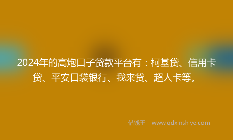 2024年的高炮口子贷款平台有：柯基贷、信用卡贷、平安口袋银行、我来贷、超人卡等。