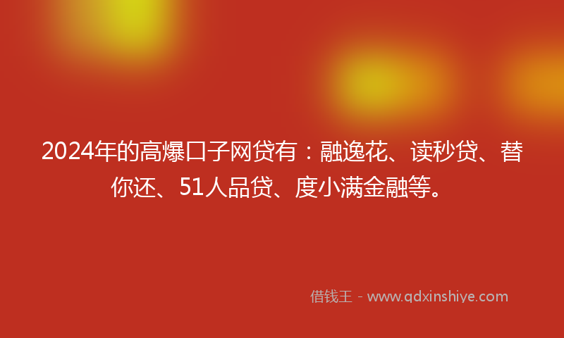 2024年的高爆口子网贷有：融逸花、读秒贷、替你还、51人品贷、度小满金融等。