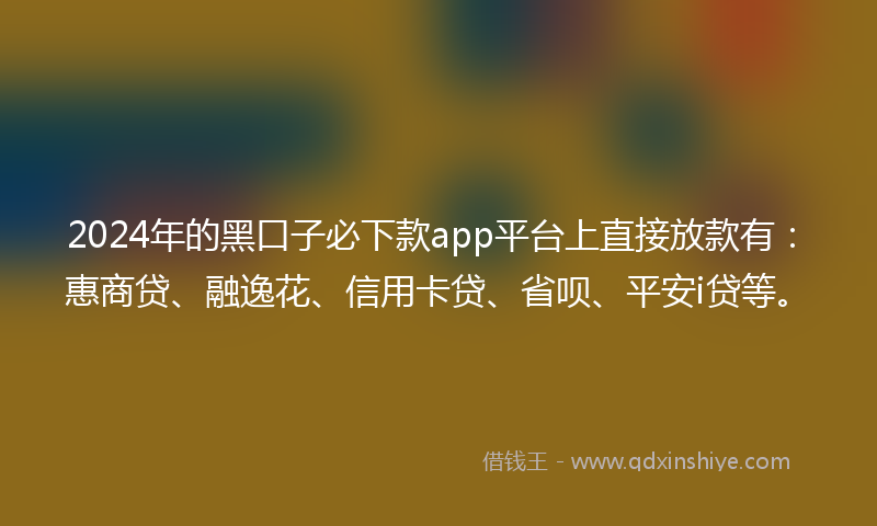 2024年的黑口子必下款app平台上直接放款有：惠商贷、融逸花、信用卡贷、省呗、平安i贷等。