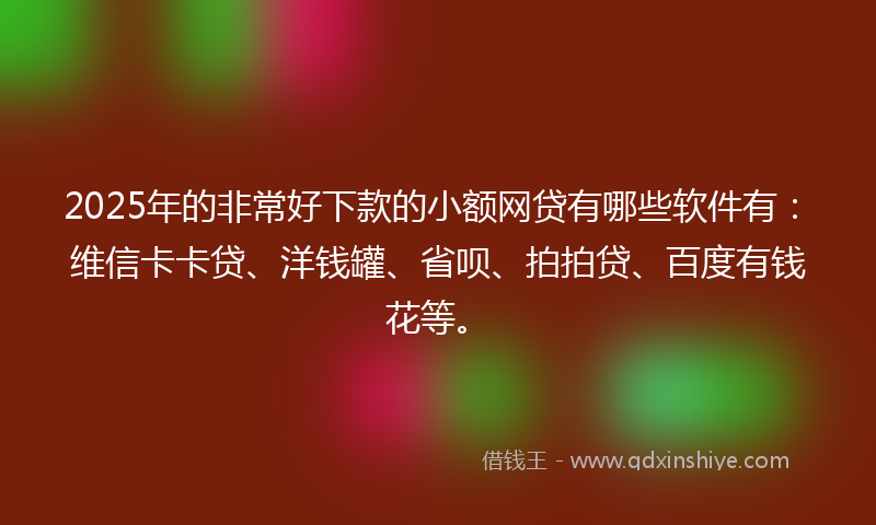 2025年的非常好下款的小额网贷有哪些软件有：维信卡卡贷、洋钱罐、省呗、拍拍贷、百度有钱花等。