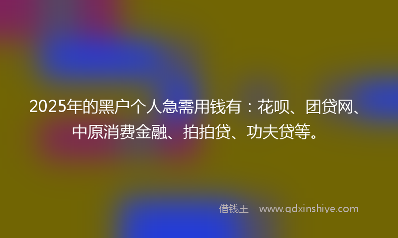 2025年的黑户个人急需用钱有：花呗、团贷网、中原消费金融、拍拍贷、功夫贷等。