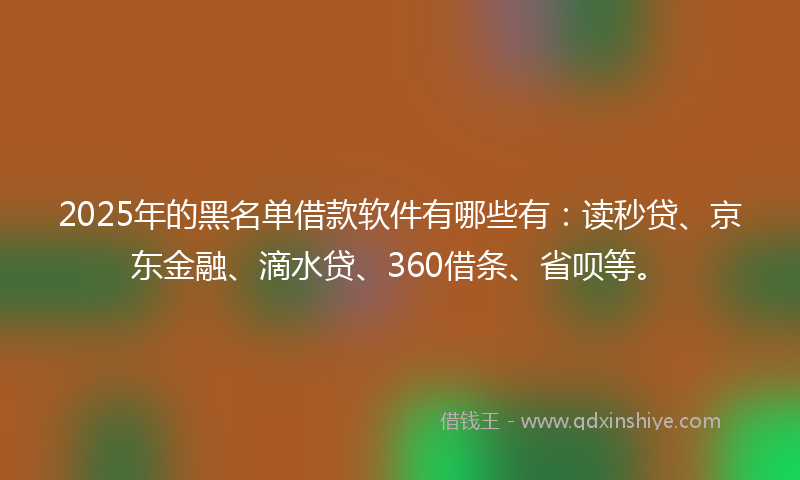2025年的黑名单借款软件有哪些有：读秒贷、京东金融、滴水贷、360借条、省呗等。