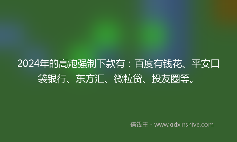 2024年的高炮强制下款有：百度有钱花、平安口袋银行、东方汇、微粒贷、投友圈等。