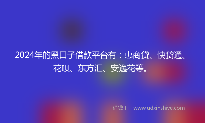 2024年的黑口子借款平台有：惠商贷、快贷通、花呗、东方汇、安逸花等。