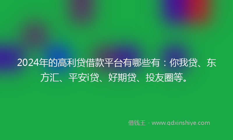2024年的高利贷借款平台有哪些有：你我贷、东方汇、平安i贷、好期贷、投友圈等。