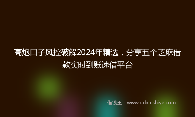 高炮口子风控破解2024年精选，分享五个芝麻借款实时到账速借平台