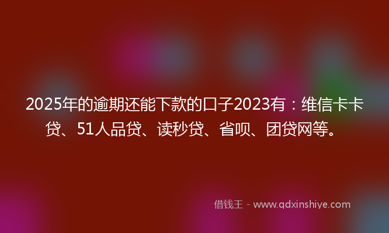 2025年的逾期还能下款的口子2023有：维信卡卡贷、51人品贷、读秒贷、省呗、团贷网等。