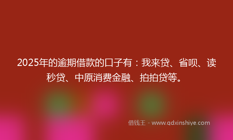 2025年的逾期借款的口子有：我来贷、省呗、读秒贷、中原消费金融、拍拍贷等。