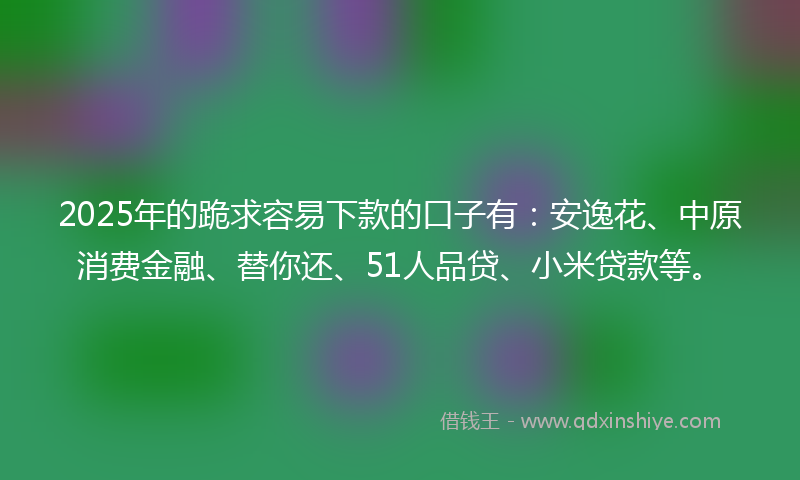 2025年的跪求容易下款的口子有：安逸花、中原消费金融、替你还、51人品贷、小米贷款等。